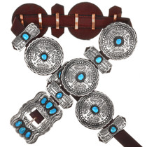 Navajo Turquoise Hammered Silver Concho Belt 16836